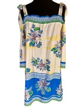 Jealous Tomato Blue and Green Floral Smocked Summer Tie Dress